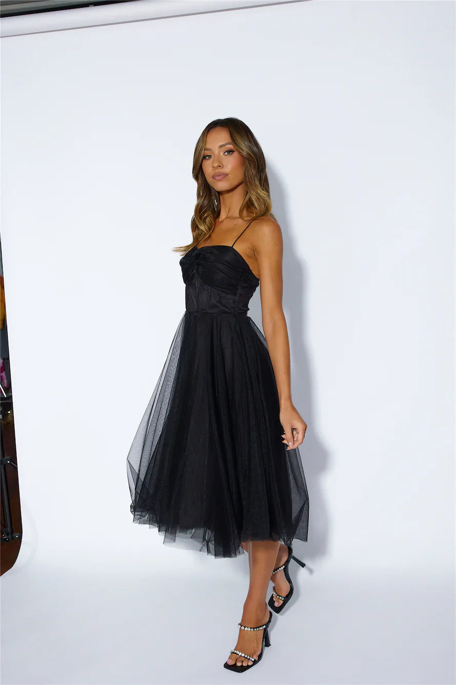 Glam Feeling Tulle Midi Dress Black