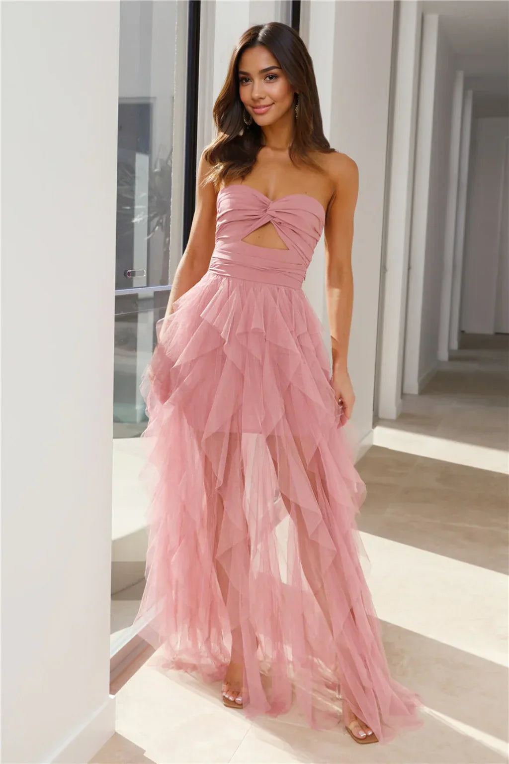 In Her Fairytale Tulle Strapless Maxi Dress Pink