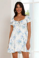 Cottage Blossoms Satin Mini Dress Off White