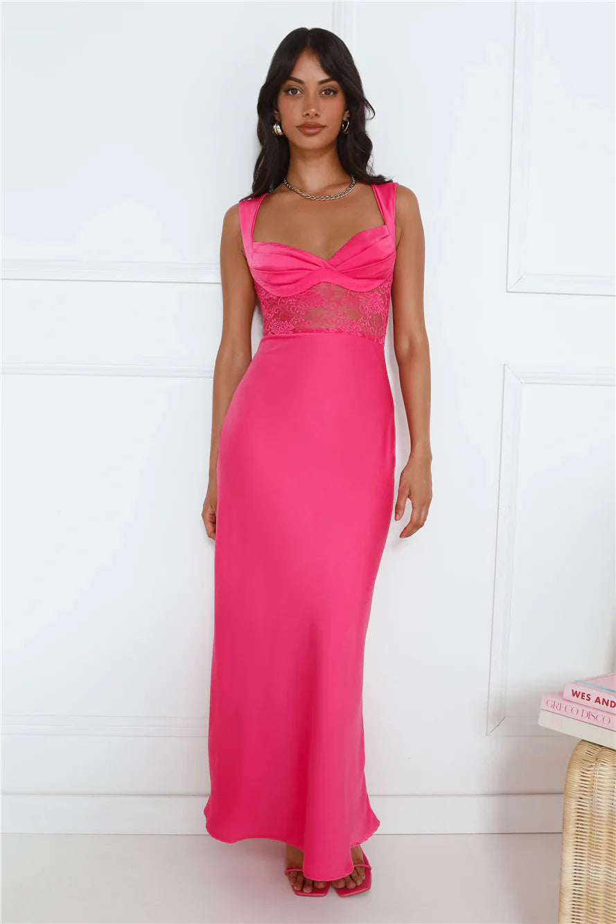 Permission To Party Satin Maxi Dress Pink