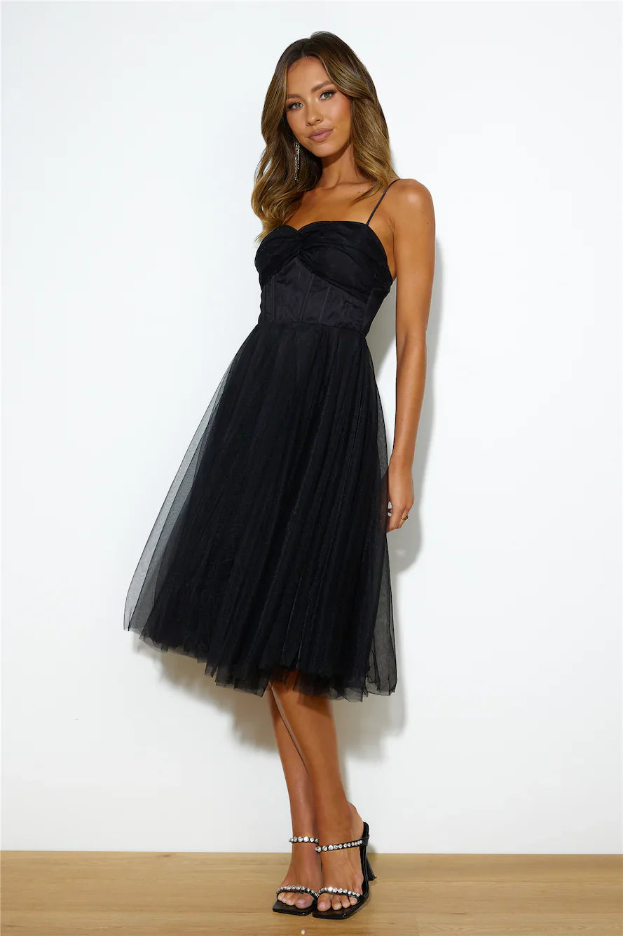 Glam Feeling Tulle Midi Dress Black