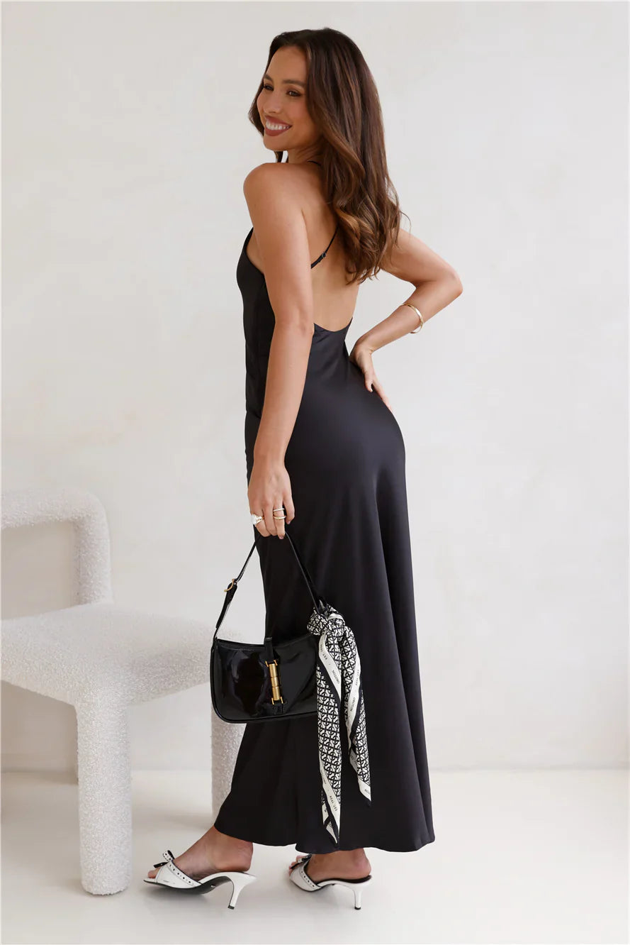 How We Started Satin Maxi Dress Black