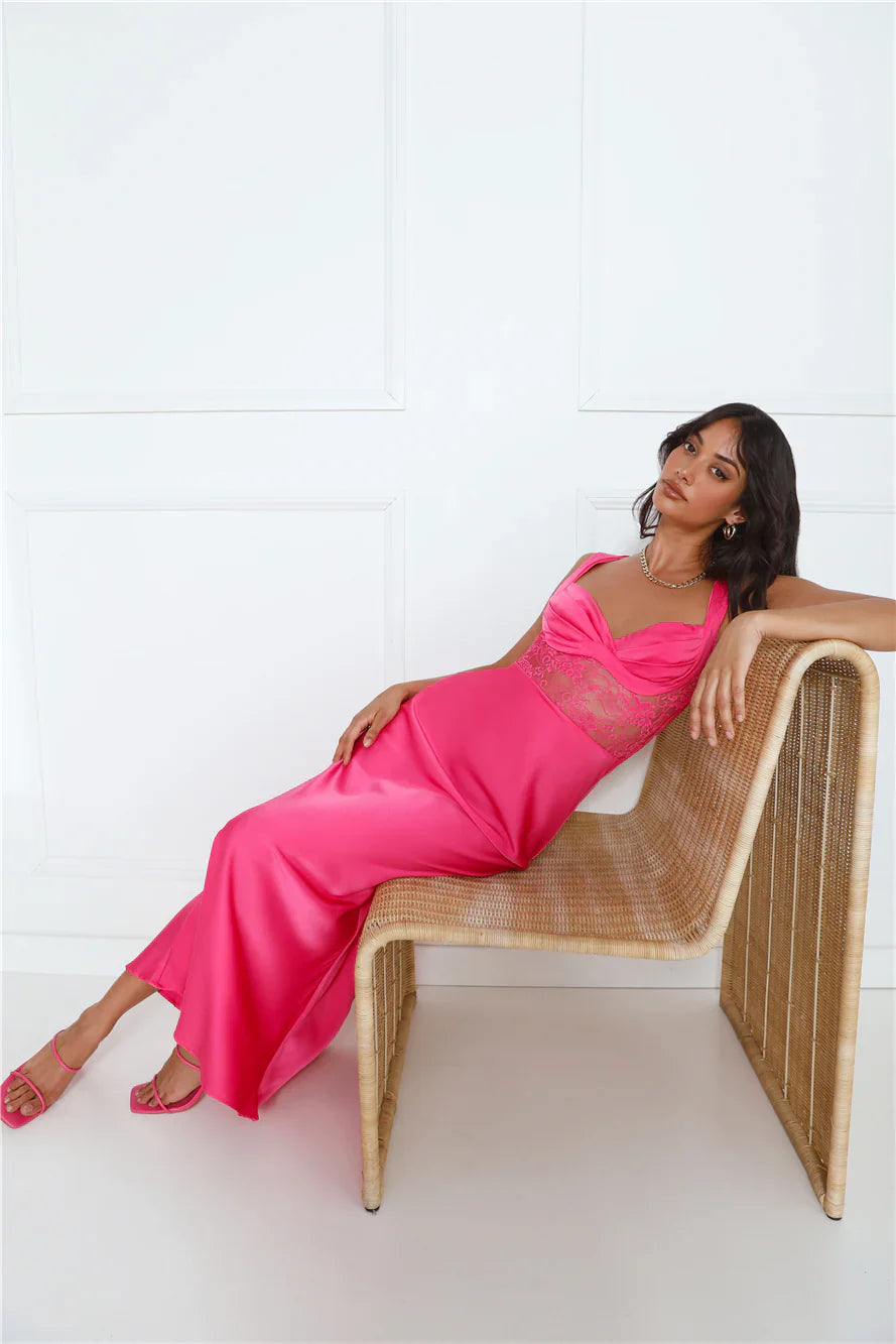 Permission To Party Satin Maxi Dress Pink