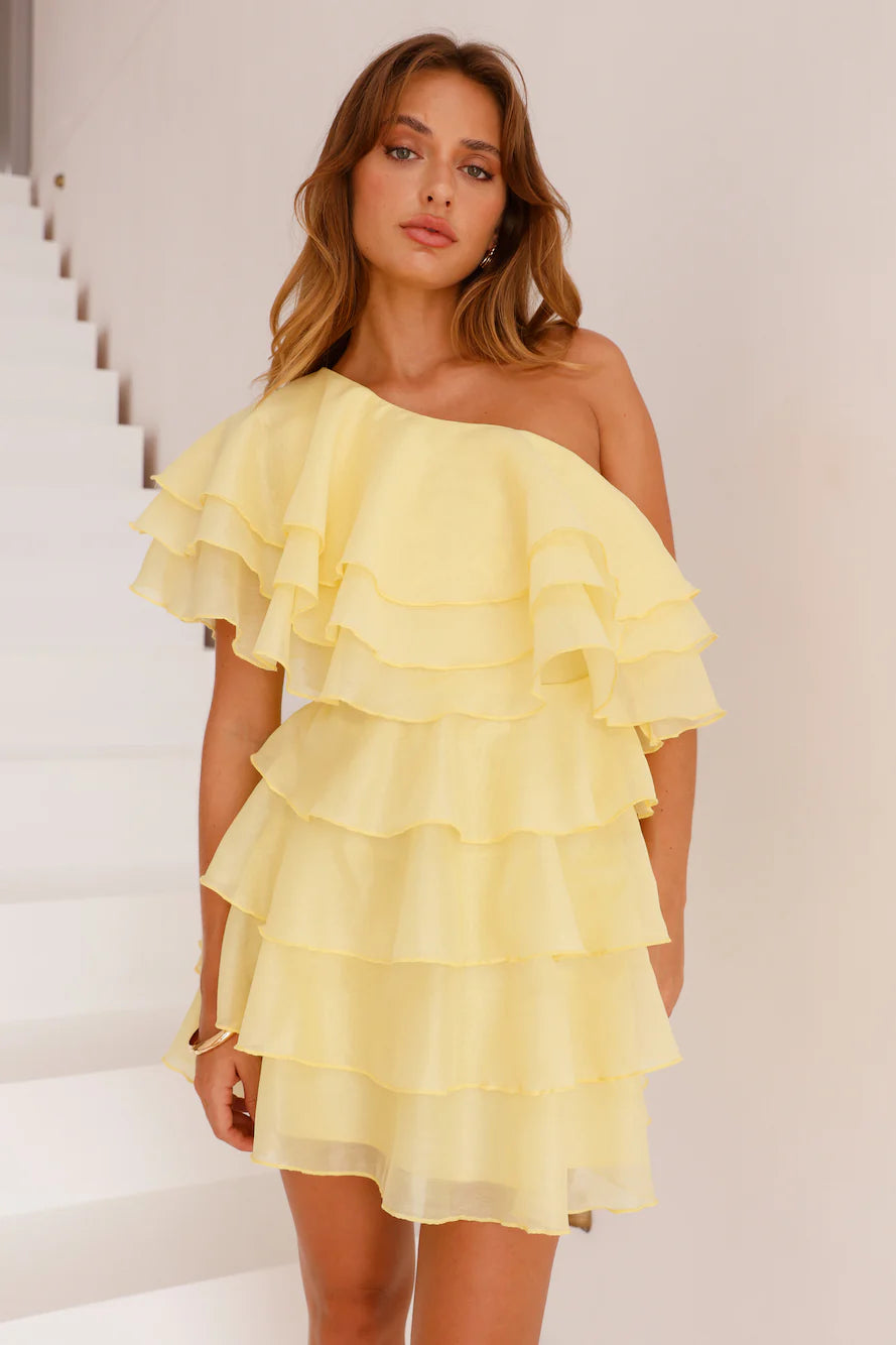 Eyes Of Gold One Shoulder Mini Dress Yellow