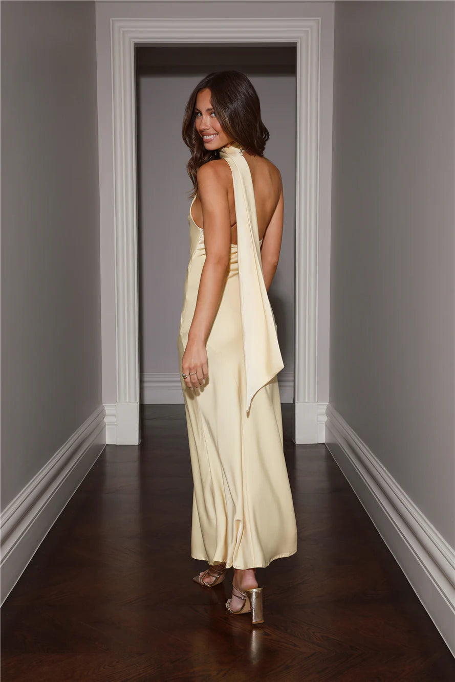 Girl Gleam Satin Maxi Dress Yellow