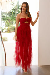 Style Sense Strapless Tulle Maxi Dress Cherry