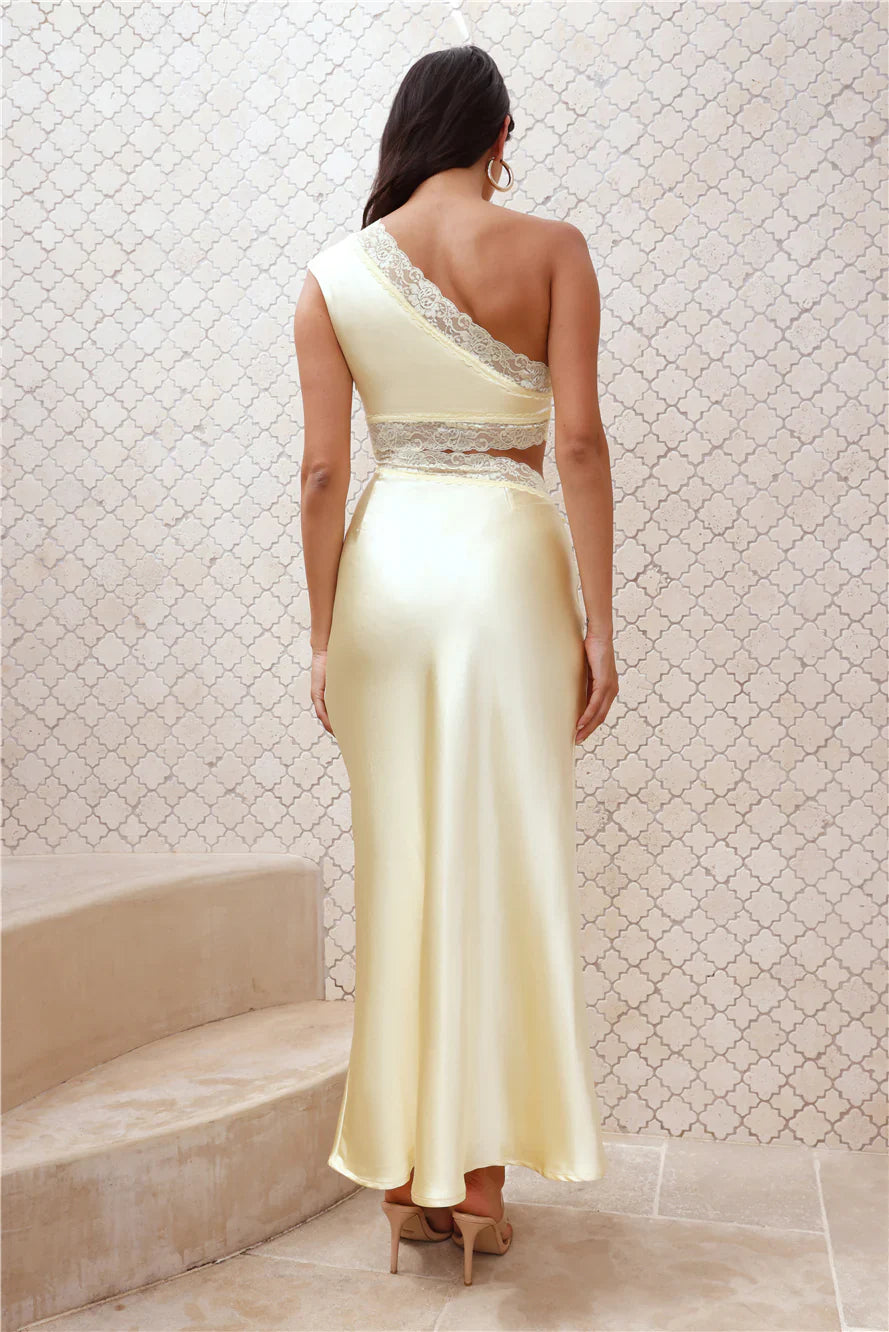 Intricate Love Satin Maxi Dress Yellow