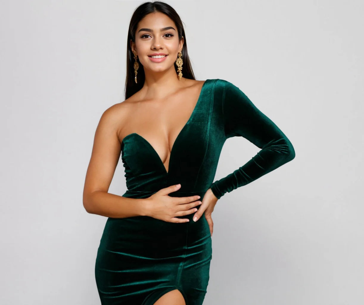 Cheyenne Formal One Shoulder Velvet Dress