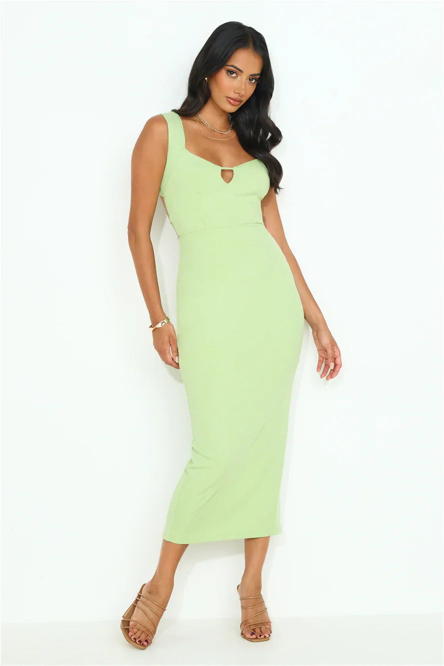 New Planets Ribbed Midi Dress Sage