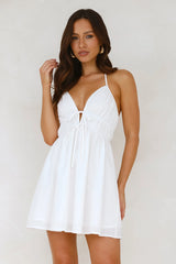 Floating Free Halter Linen Blend Mini Dress White