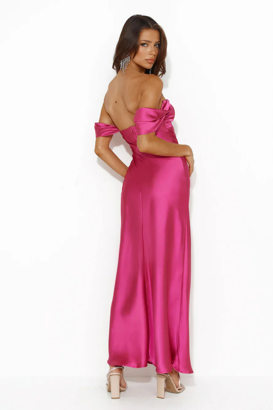 Shine Of Pearls Satin Maxi Dress Pink