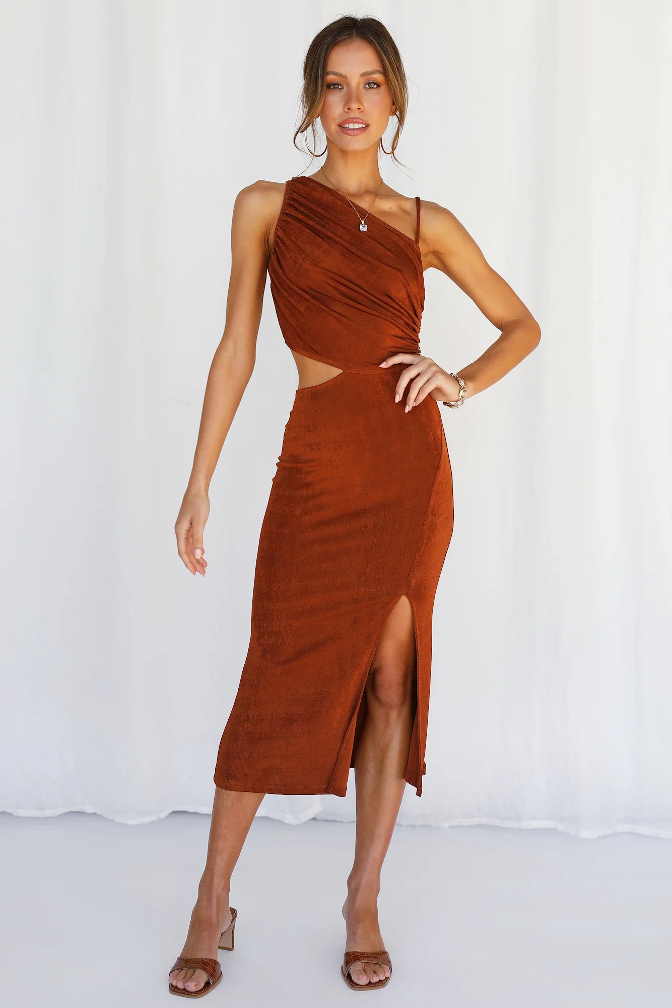 Block It Out Midi Dress Rust