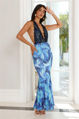 Snapdragon Halter Maxi Dress Blue