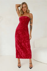 Commotion Strapless Velvet Maxi Dress Red