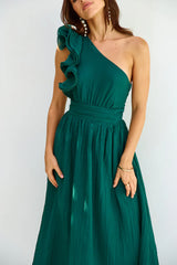 Find Out One Shoulder Midi Dress Emerald