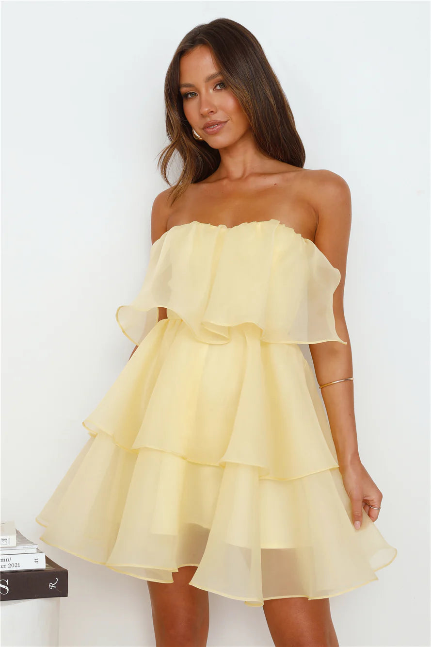 Sunlight Rays Strapless Mini Dress Yellow