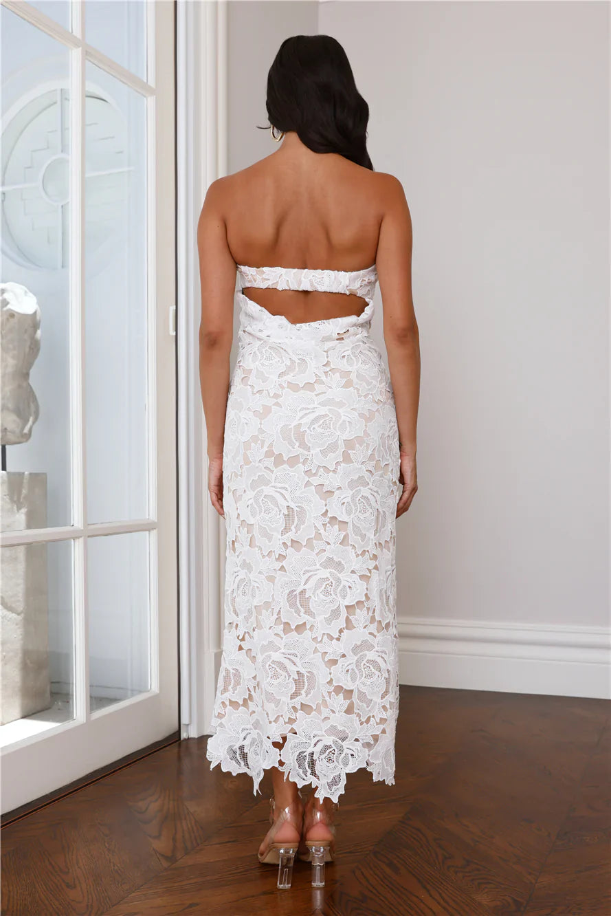 Time To Love Strapless Lace Maxi Dress White