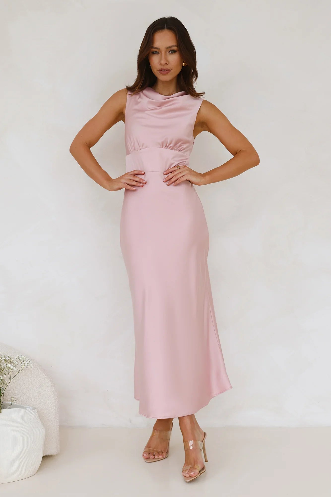 Together As One Satin Maxi Dress Pink