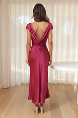 Faithful Nights Satin Midi Dress Fuchsia