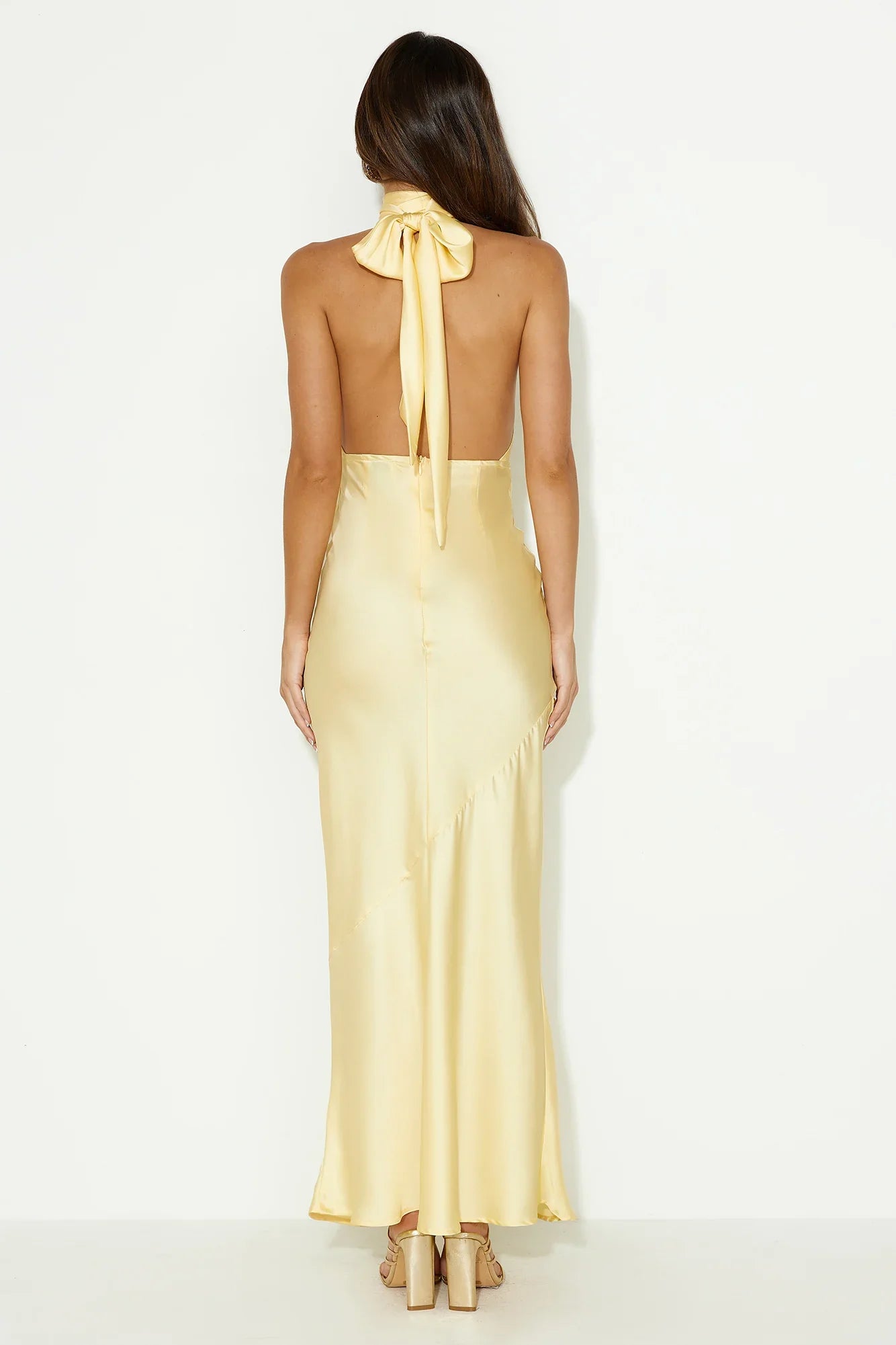 Pleased Satin Halter Maxi Dress Yellow