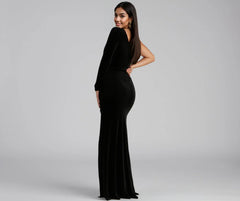 Cheyenne Formal One-Shoulder Velvet Dress