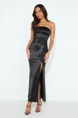 Light In The Dark Strapless Satin Maxi Dress Black