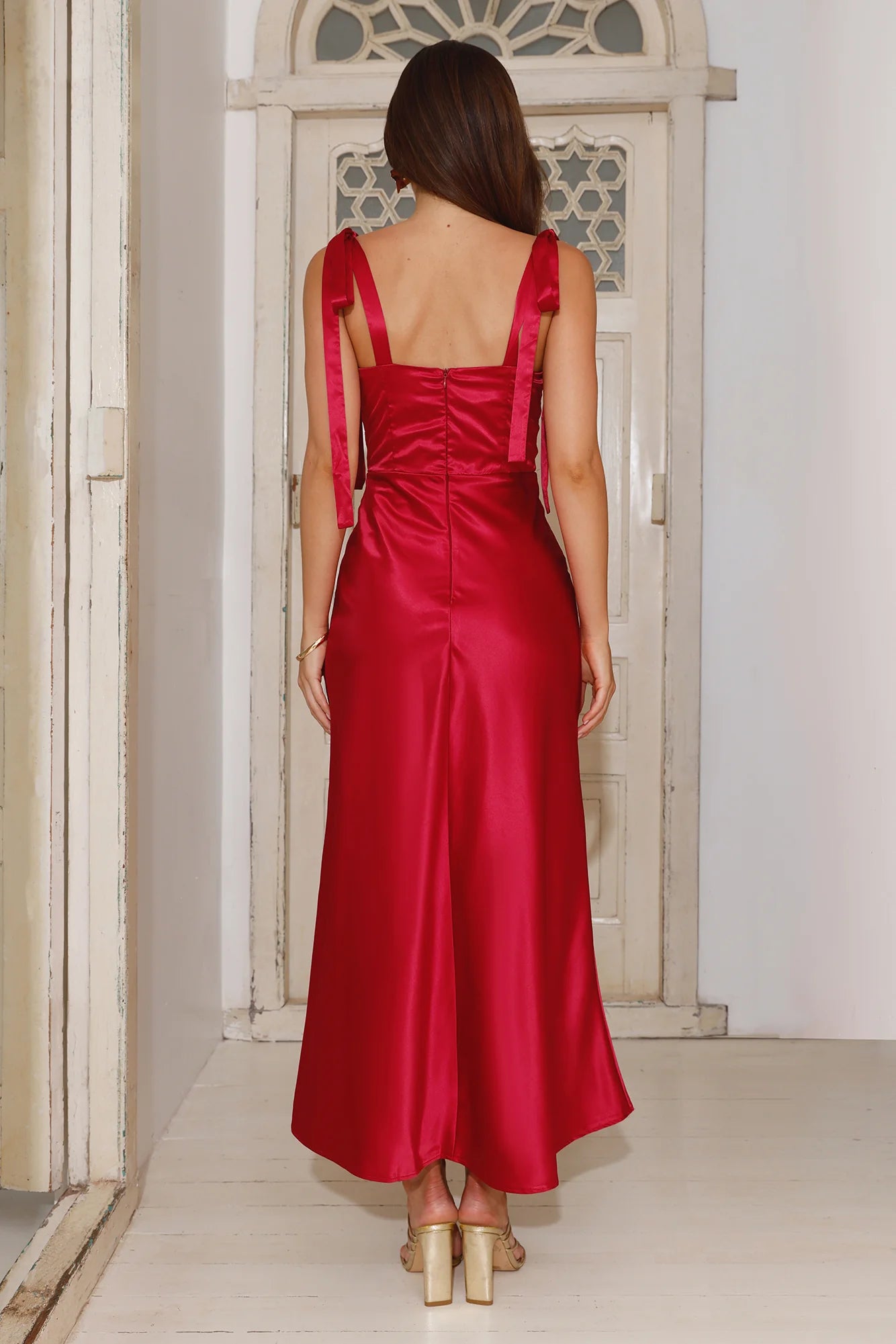 Define Luxury Satin Maxi Dress Red