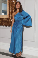 Land Of Beauty One Shoulder Maxi Dress Blue