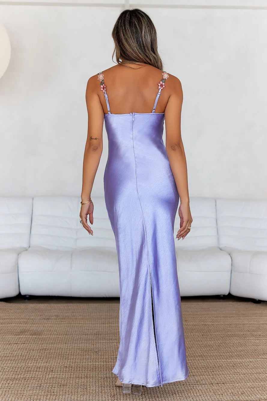 French Countryside Satin Maxi Dress Lilac