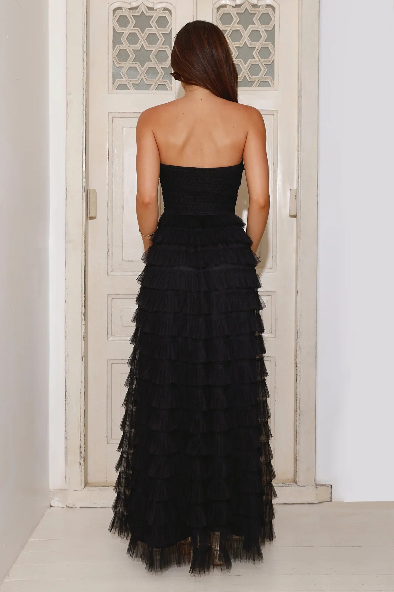 Lovers In Paris Strapless Tulle Maxi Dress Black