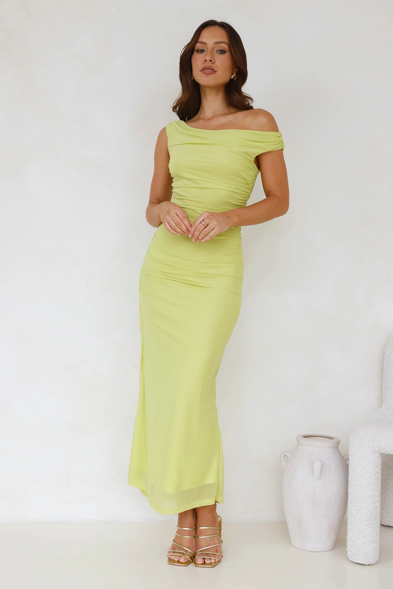 Old Love Off Shoulder Maxi Dress Lime