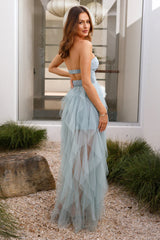 Style Sense Strapless Tulle Maxi Dress Sage