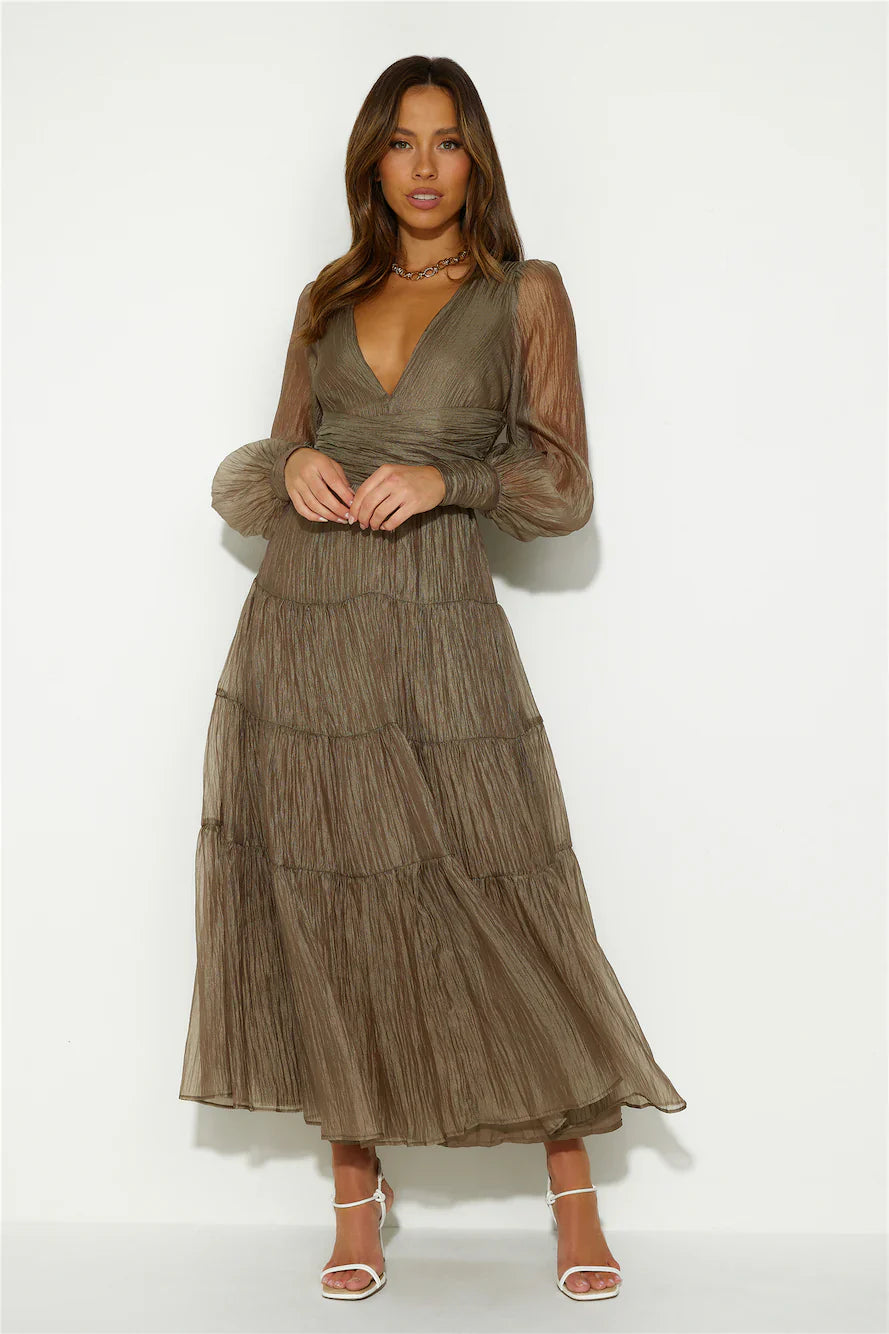 Girls Thriving Long Sleeve Maxi Dress Khaki