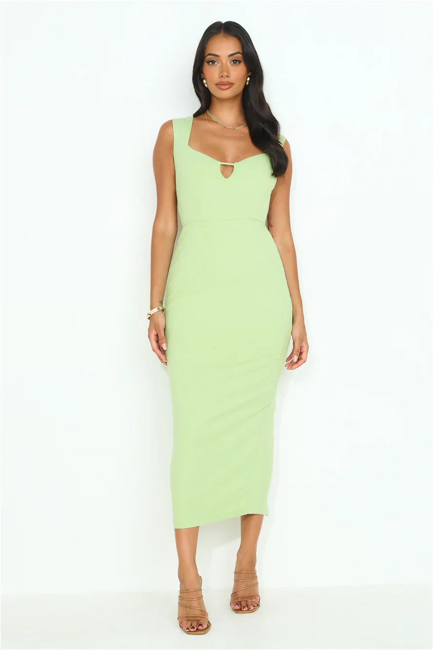 New Planets Ribbed Midi Dress Sage