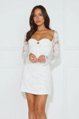 Girly Era Lace Long Sleeve Mini Dress White