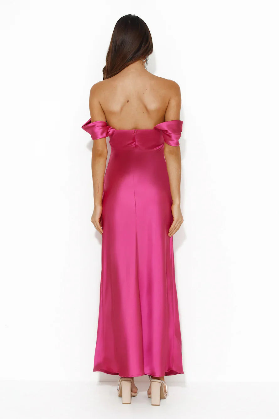 Shine Of Pearls Satin Maxi Dress Pink