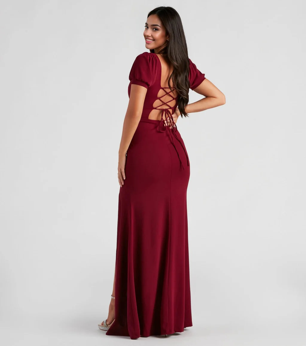 Denali Formal Puff Sleeve Long Dress