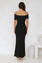 Invited Off Shoulder Mesh Maxi Dress Black