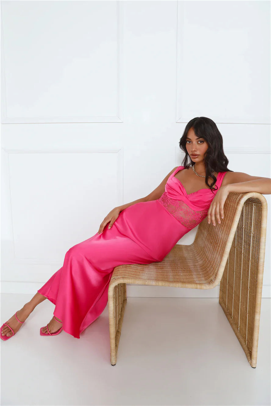 Permission To Party Satin Maxi Dress Pink