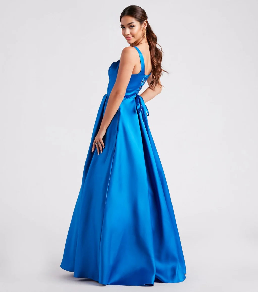 Kristine Satin Lace-Up A-Line Ball Gown