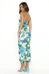 Rainforest Magic Mesh Strapless Maxi Dress Green