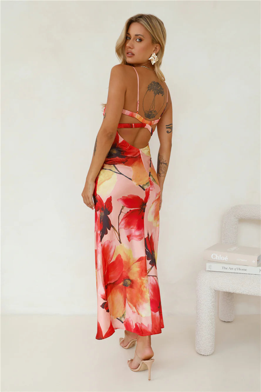 Mystery Of Her Satin Maxi Dress Orange