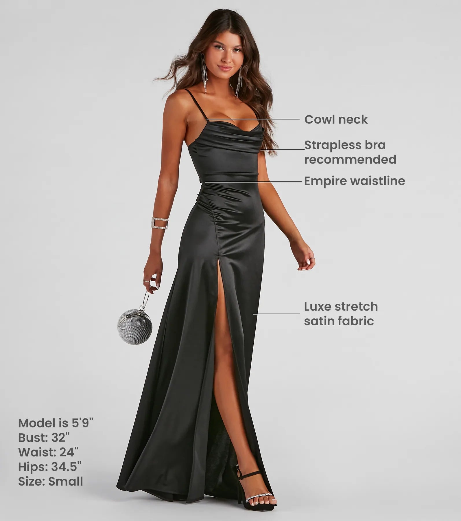 Marissa Formal Satin Cowl Neck Dress