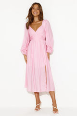 Dancing Deni Long Sleeve Midi Dress Pink