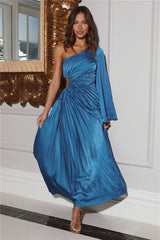 Land Of Beauty One Shoulder Maxi Dress Blue