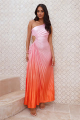 Energy High One Shoulder Satin Maxi Dress Pink