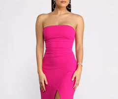 April Front Slit Strapless Crepe Dress