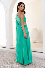 Style Wonderland Satin One Shoulder Maxi Dress Green