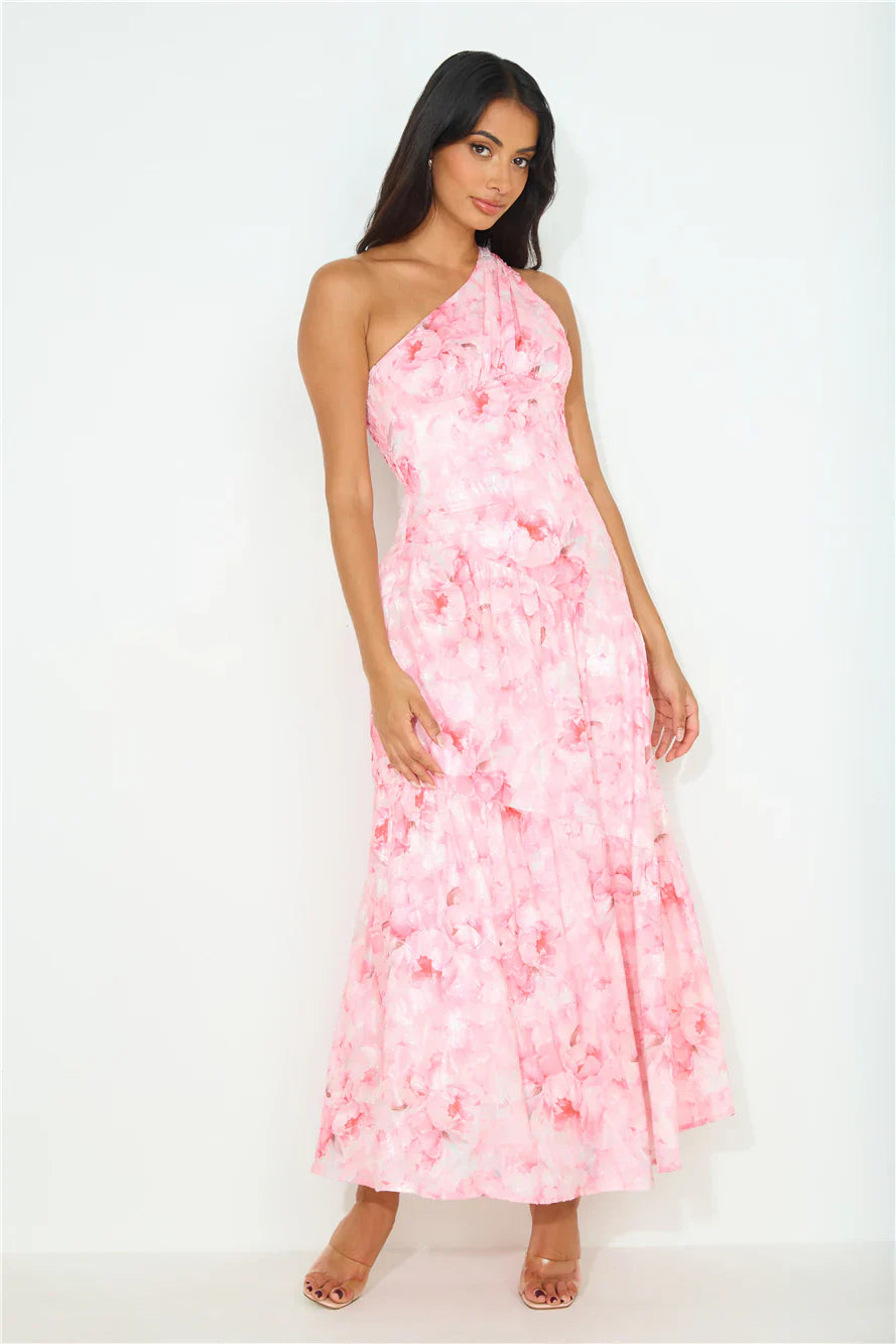 Love Affair One Shoulder Maxi Dress Pink