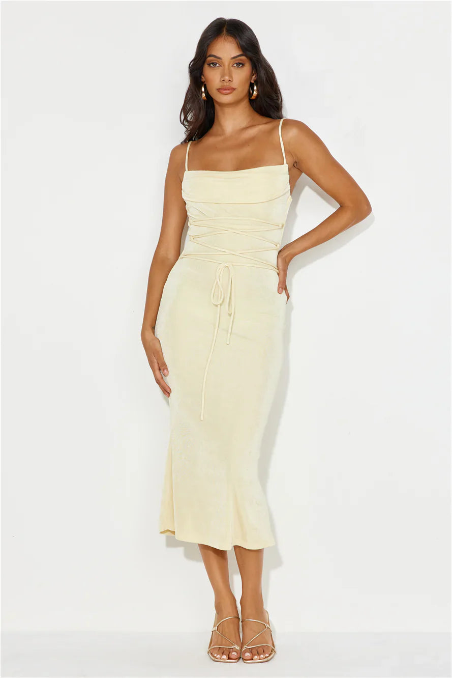 Doubled Up Mesh Midi Dress Yellow